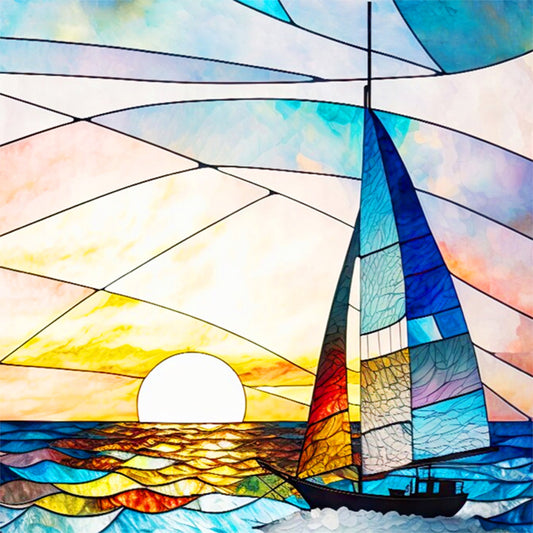 Sunset Sailboat - Full Round Drill Diamond Painting 30*30CM