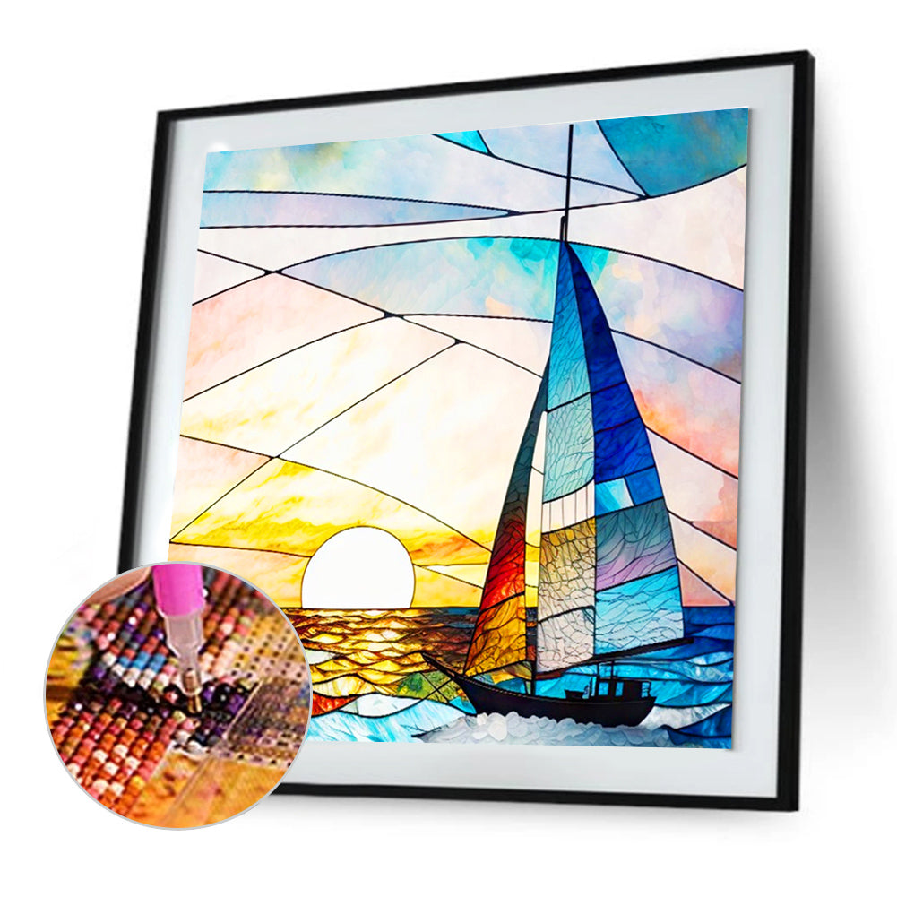 Sunset Sailboat - Full Round Drill Diamond Painting 30*30CM