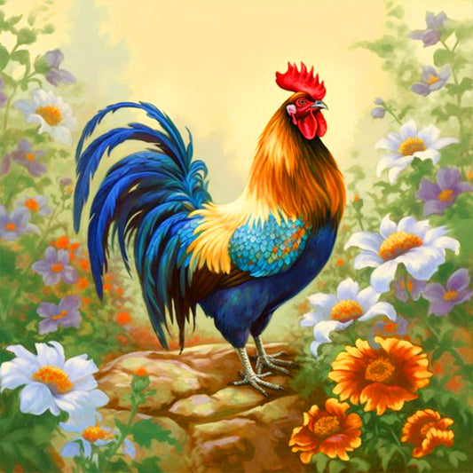 Rooster Among The Flowers - Full Round Drill Diamond Painting 30*30CM