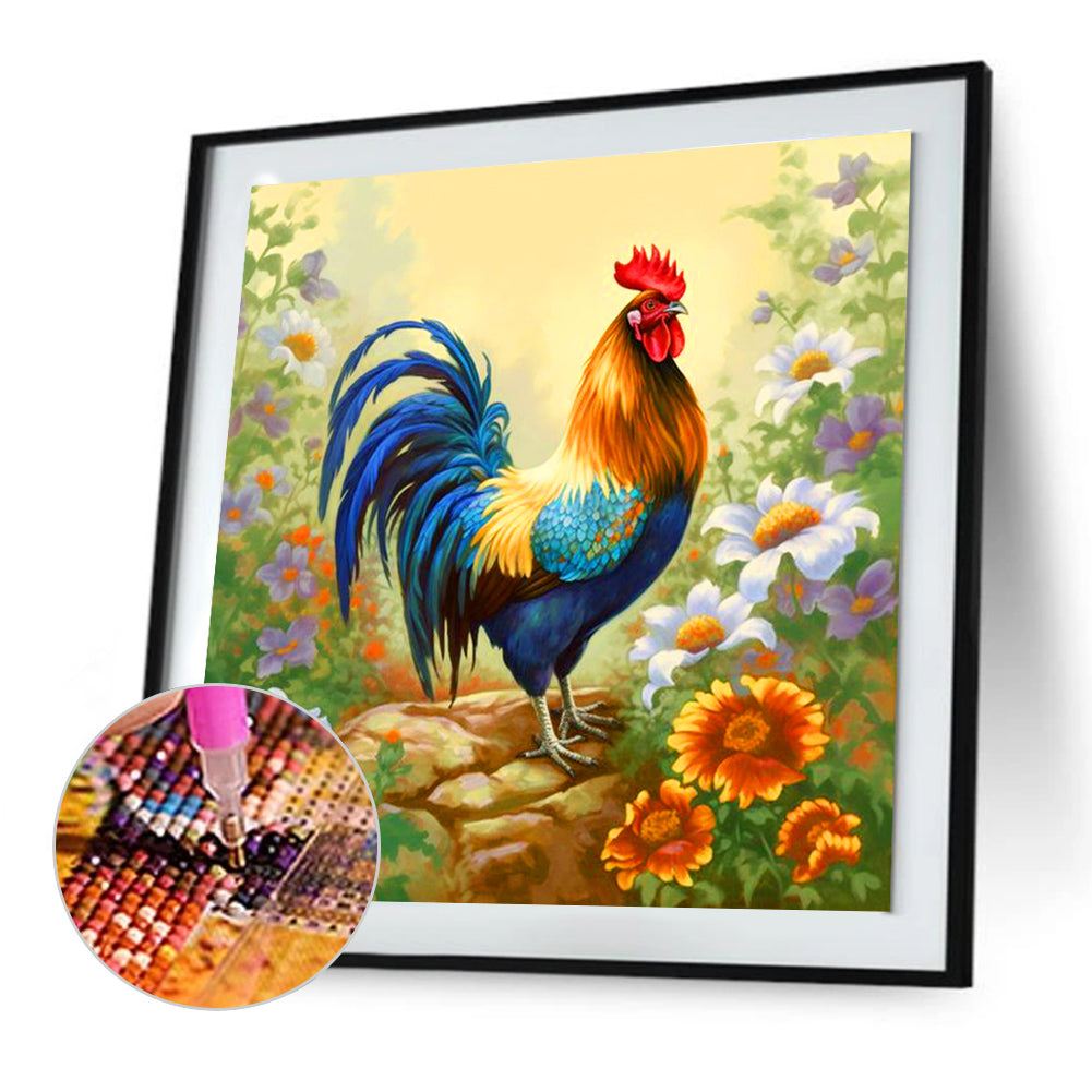 Rooster Among The Flowers - Full Round Drill Diamond Painting 30*30CM