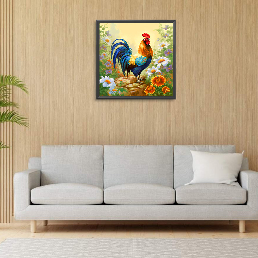 Rooster Among The Flowers - Full Round Drill Diamond Painting 30*30CM