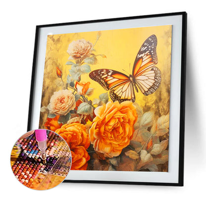 Flowers And Butterflies - Full Round Drill Diamond Painting 30*30CM