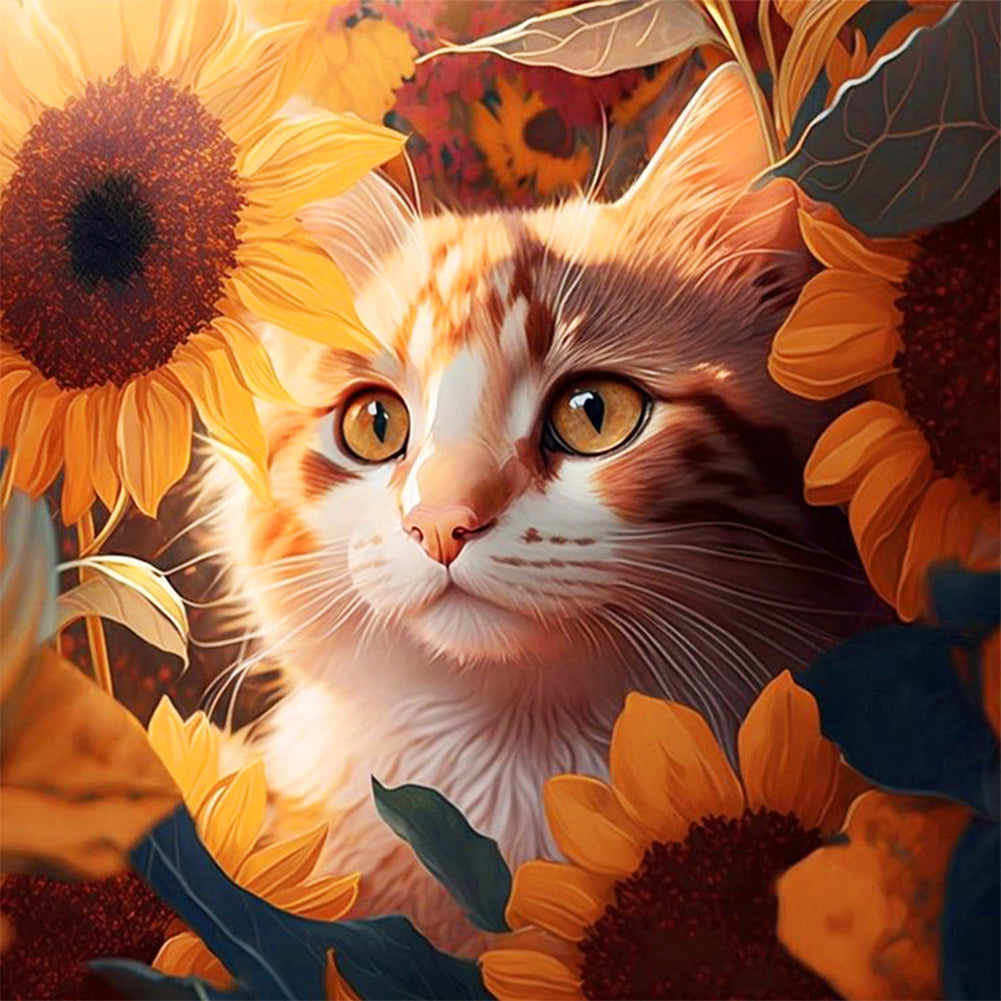 SuNFLower And Cat - Full Round Drill Diamond Painting 30*30CM