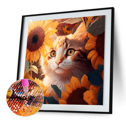 SuNFLower And Cat - Full Round Drill Diamond Painting 30*30CM