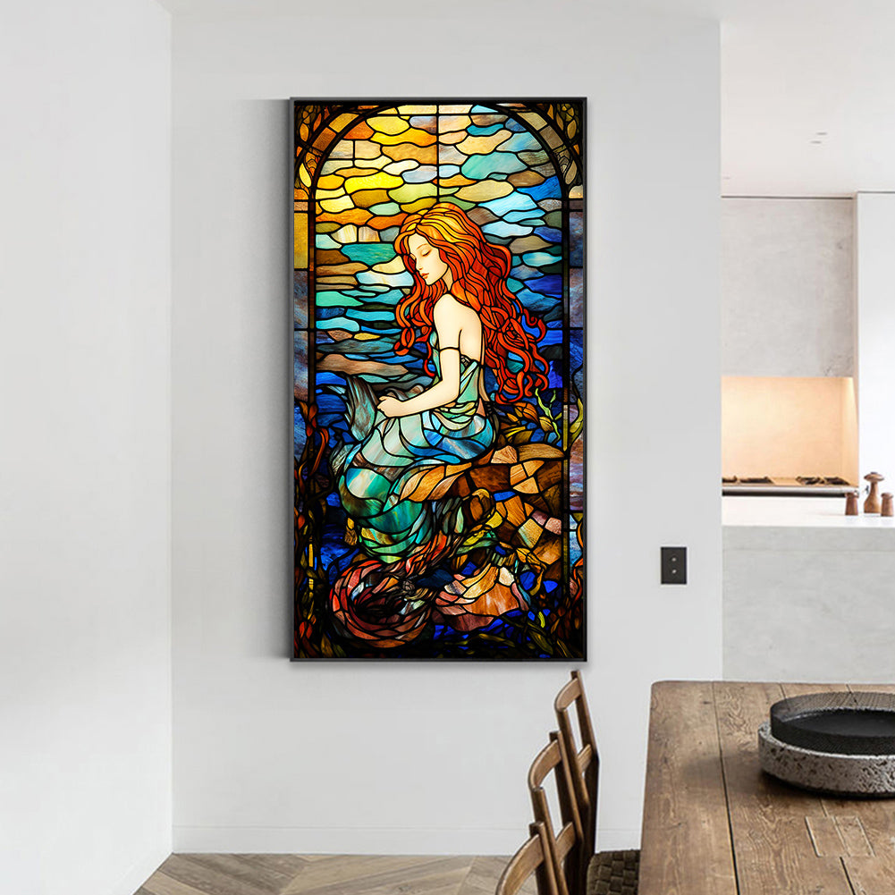 Mermaid Glass Painting - Full Round Drill Diamond Painting 40*70CM