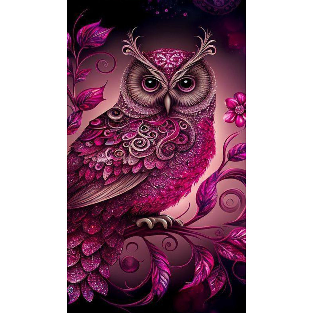 Pink Metallic Owl - Full Round Drill Diamond Painting 40*70CM
