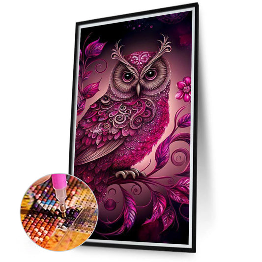 Pink Metallic Owl - Full Round Drill Diamond Painting 40*70CM