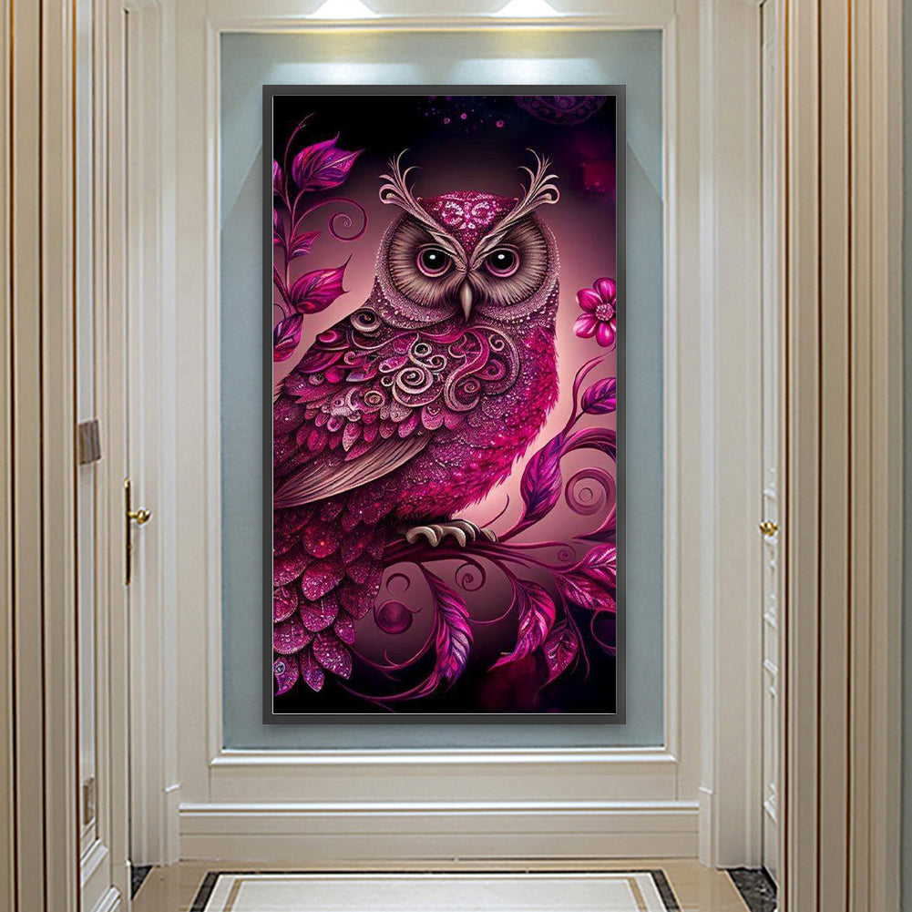 Pink Metallic Owl - Full Round Drill Diamond Painting 40*70CM