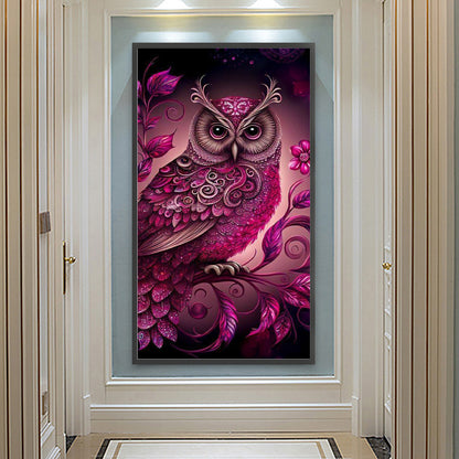 Pink Metallic Owl - Full Round Drill Diamond Painting 40*70CM