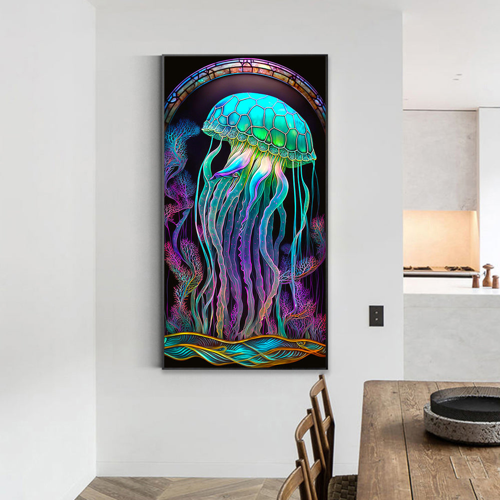 Jellyfish Glass Painting - Full Round Drill Diamond Painting 40*70CM