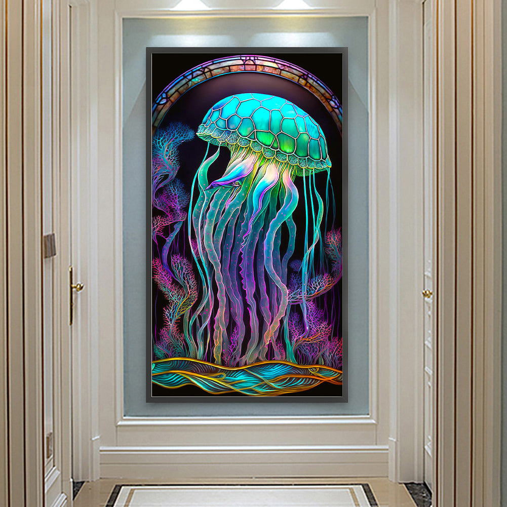 Jellyfish Glass Painting - Full Round Drill Diamond Painting 40*70CM