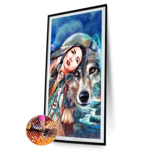 Woman And Wolf - Full Round Drill Diamond Painting 40*70CM