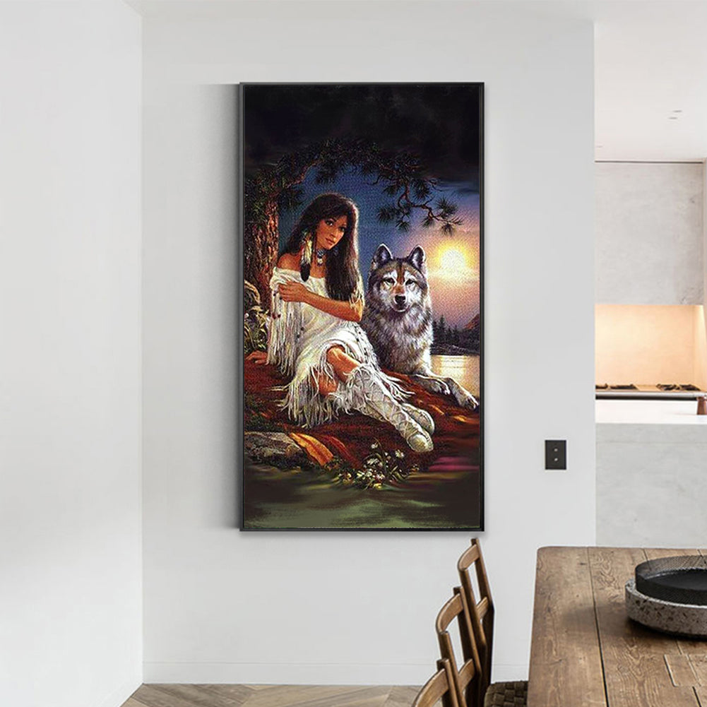 Woman And Wolf - Full Round Drill Diamond Painting 40*70CM