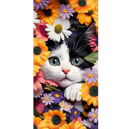 Cat Surrounded By Flowers - Full Round Drill Diamond Painting 40*80CM