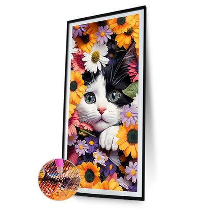 Cat Surrounded By Flowers - Full Round Drill Diamond Painting 40*80CM