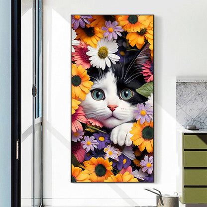 Cat Surrounded By Flowers - Full Round Drill Diamond Painting 40*80CM