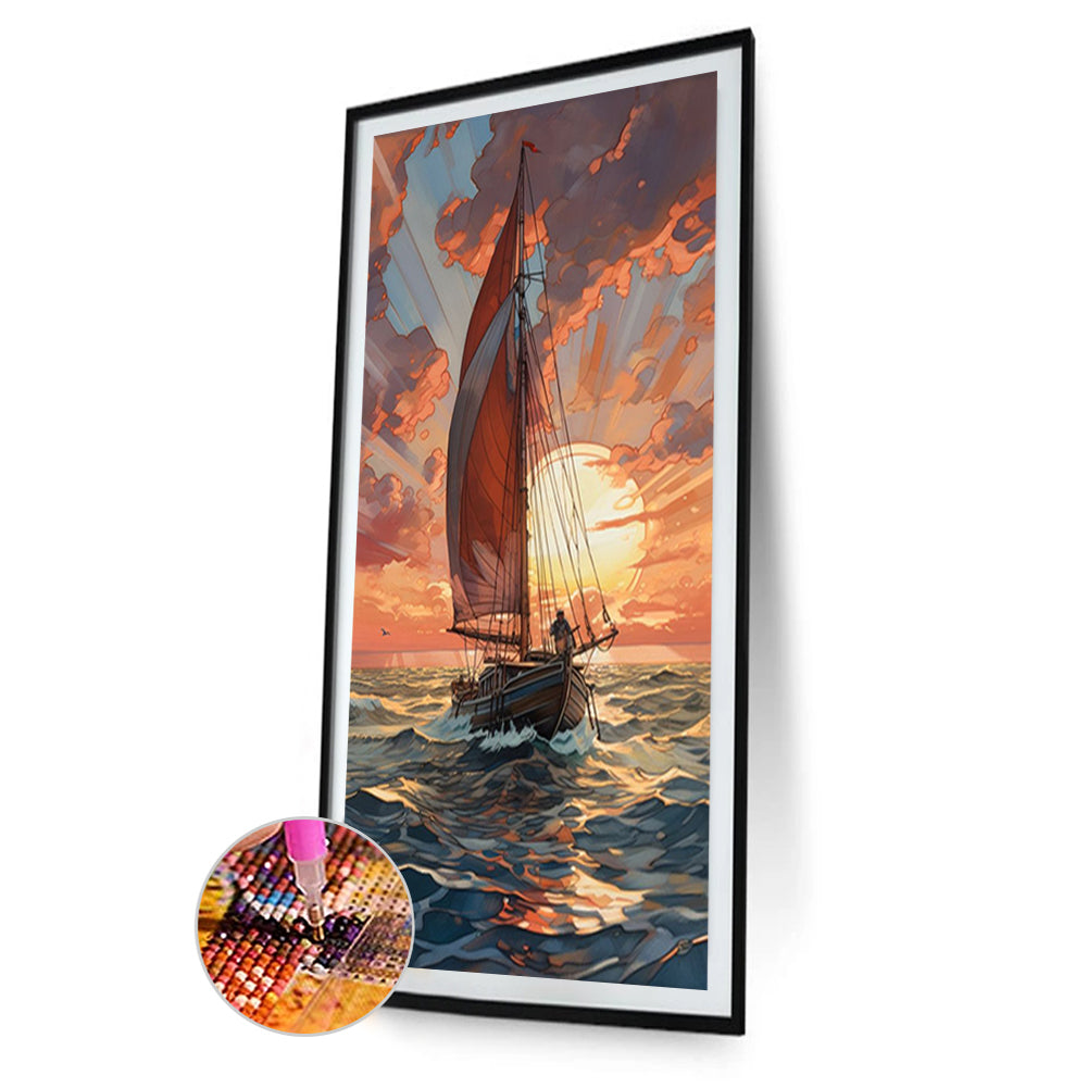 Sailboat - Full Round Drill Diamond Painting 40*80CM