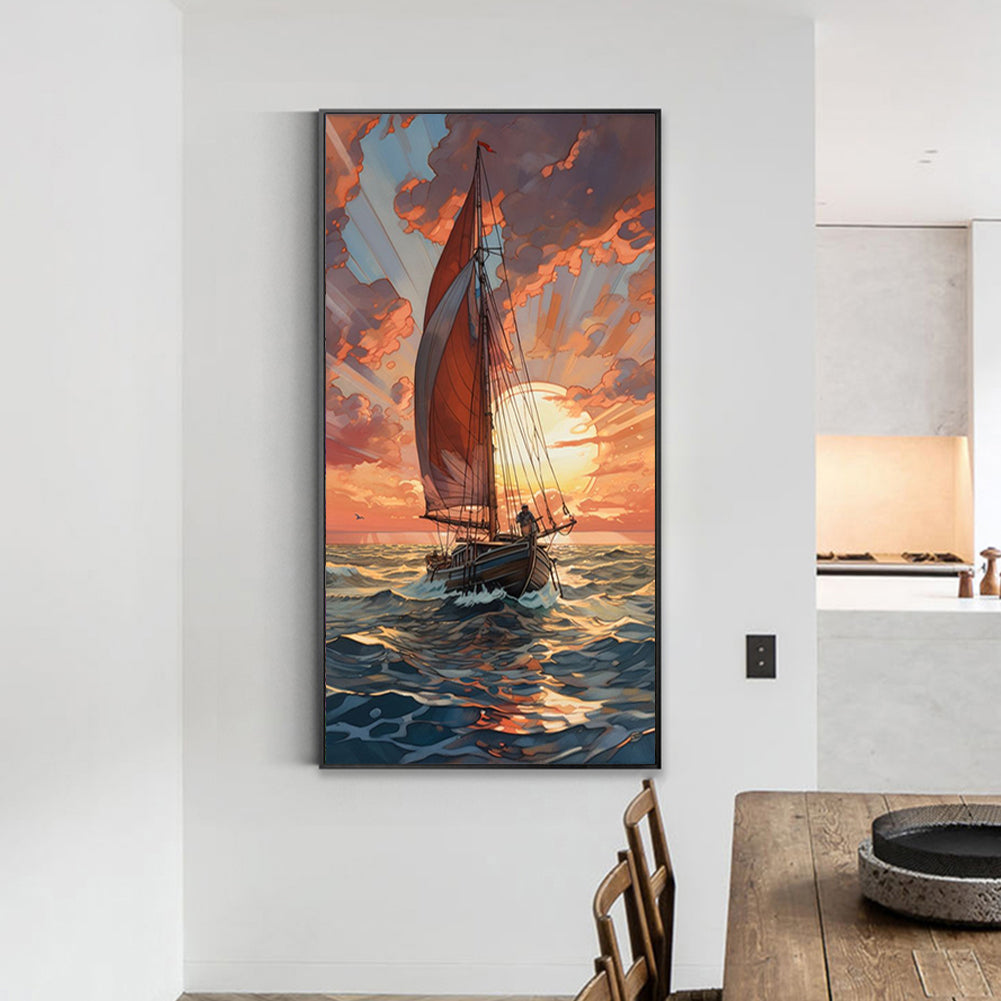 Sailboat - Full Round Drill Diamond Painting 40*80CM