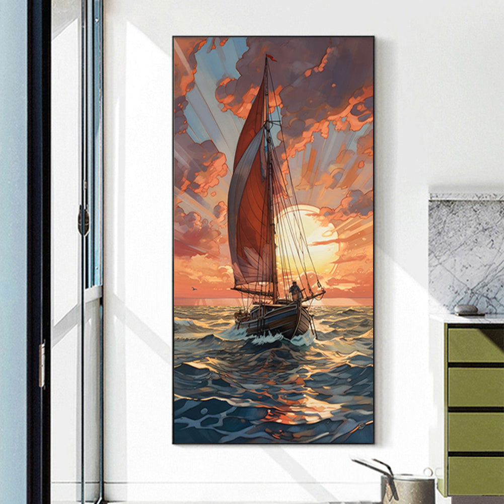 Sailboat - Full Round Drill Diamond Painting 40*80CM