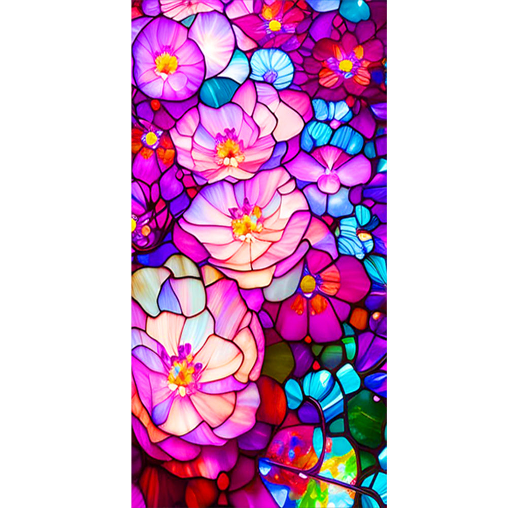 Glass Painting Pink Flowers - Full Round Drill Diamond Painting 40*80CM