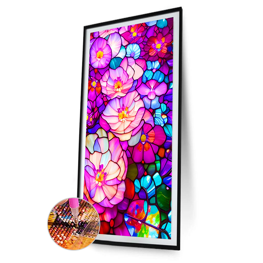 Glass Painting Pink Flowers - Full Round Drill Diamond Painting 40*80CM