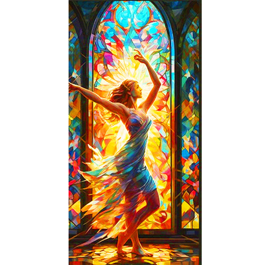 Glass Painting Dancing Girl¡¤Yuedong - Full Round Drill Diamond Painting 40*80CM