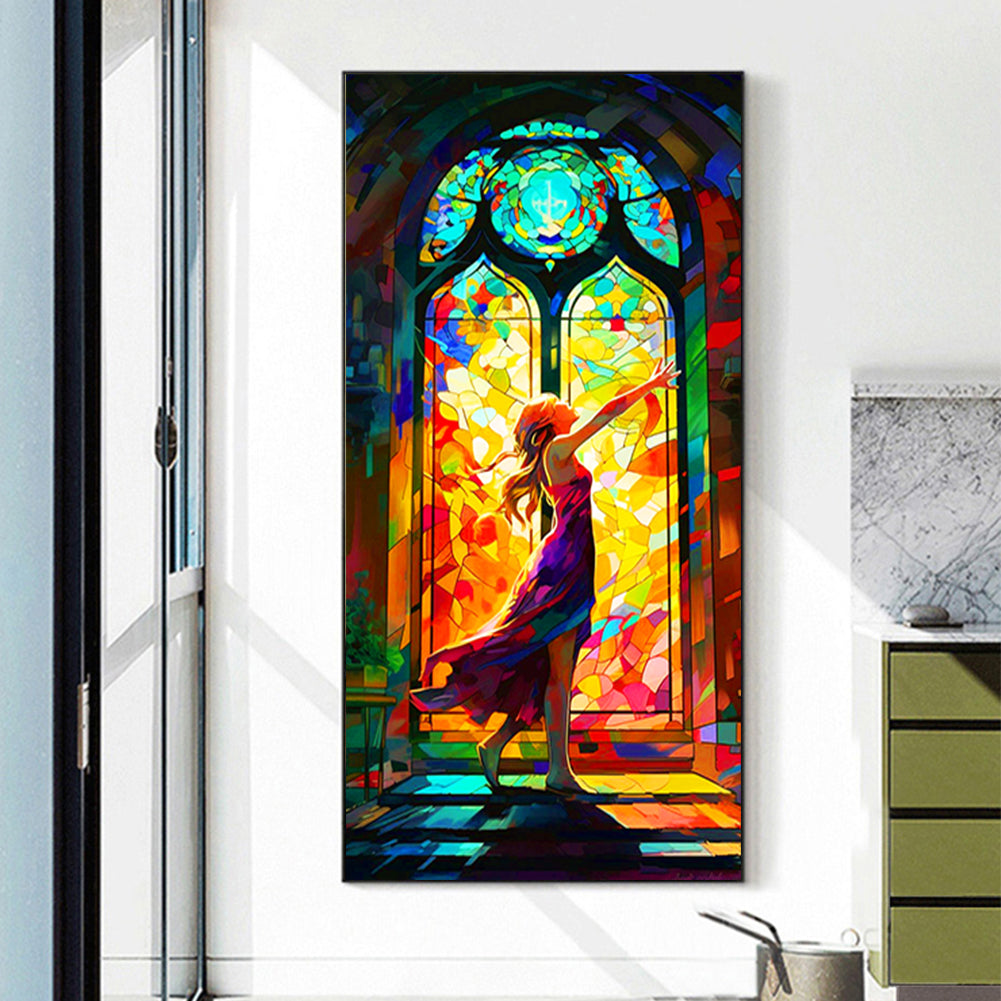 Glass Painting Dancing Girl¡¤Stand Up - Full Round Drill Diamond Painting 40*80CM