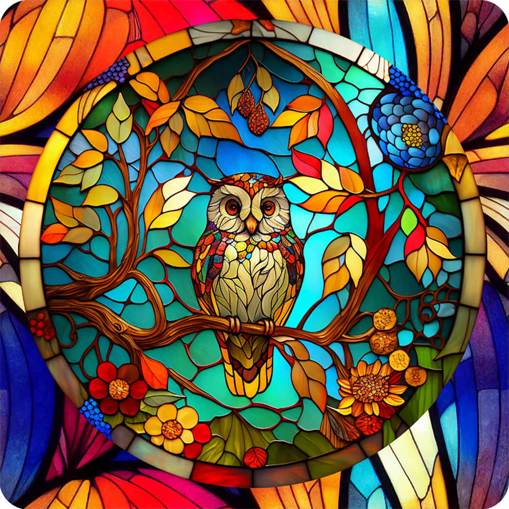 Owl Glass Painting - Full Round Drill Diamond Painting 30*30CM