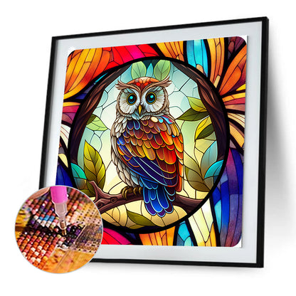 Owl Glass Painting - Full Round Drill Diamond Painting 30*30CM