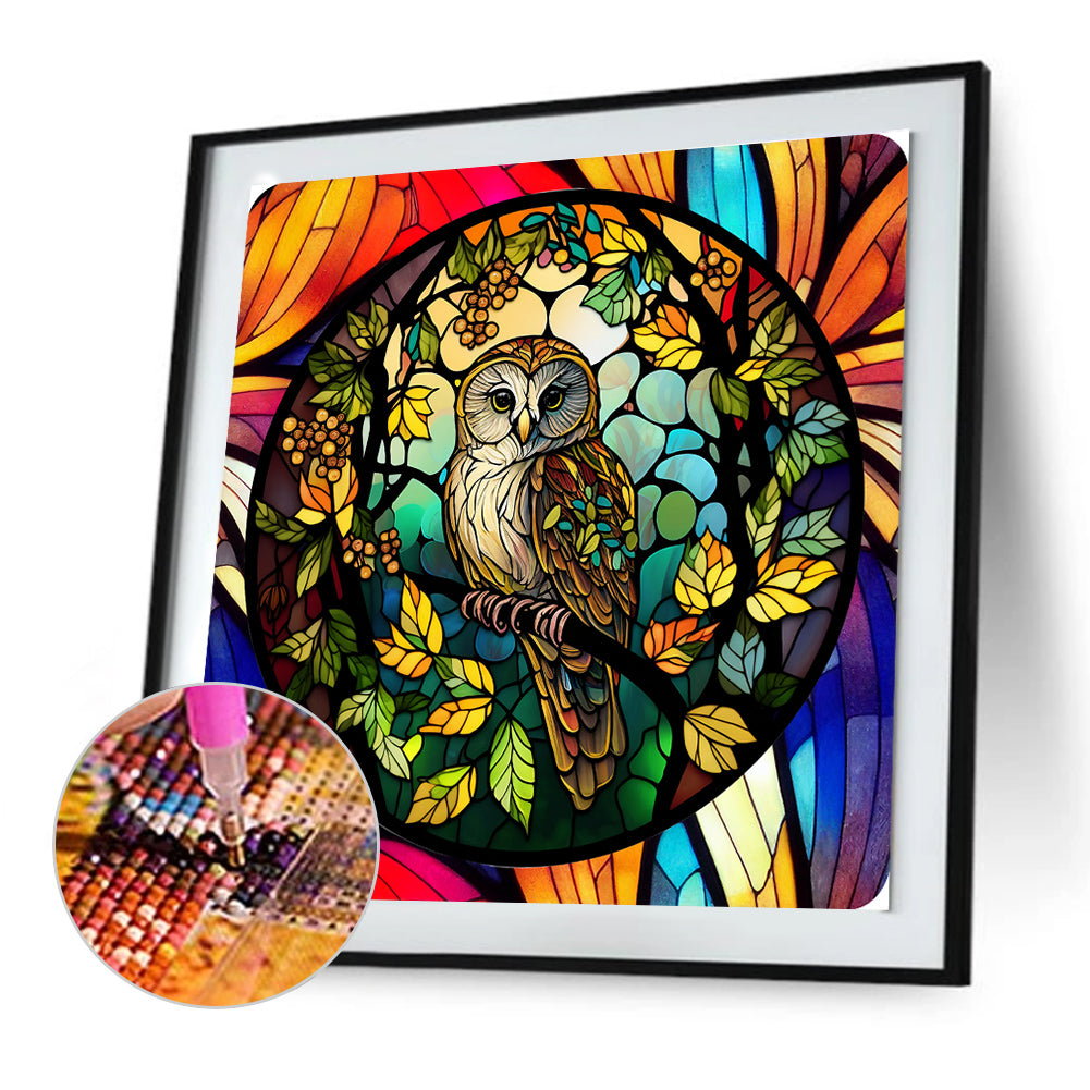 Owl Glass Painting - Full Round Drill Diamond Painting 30*30CM