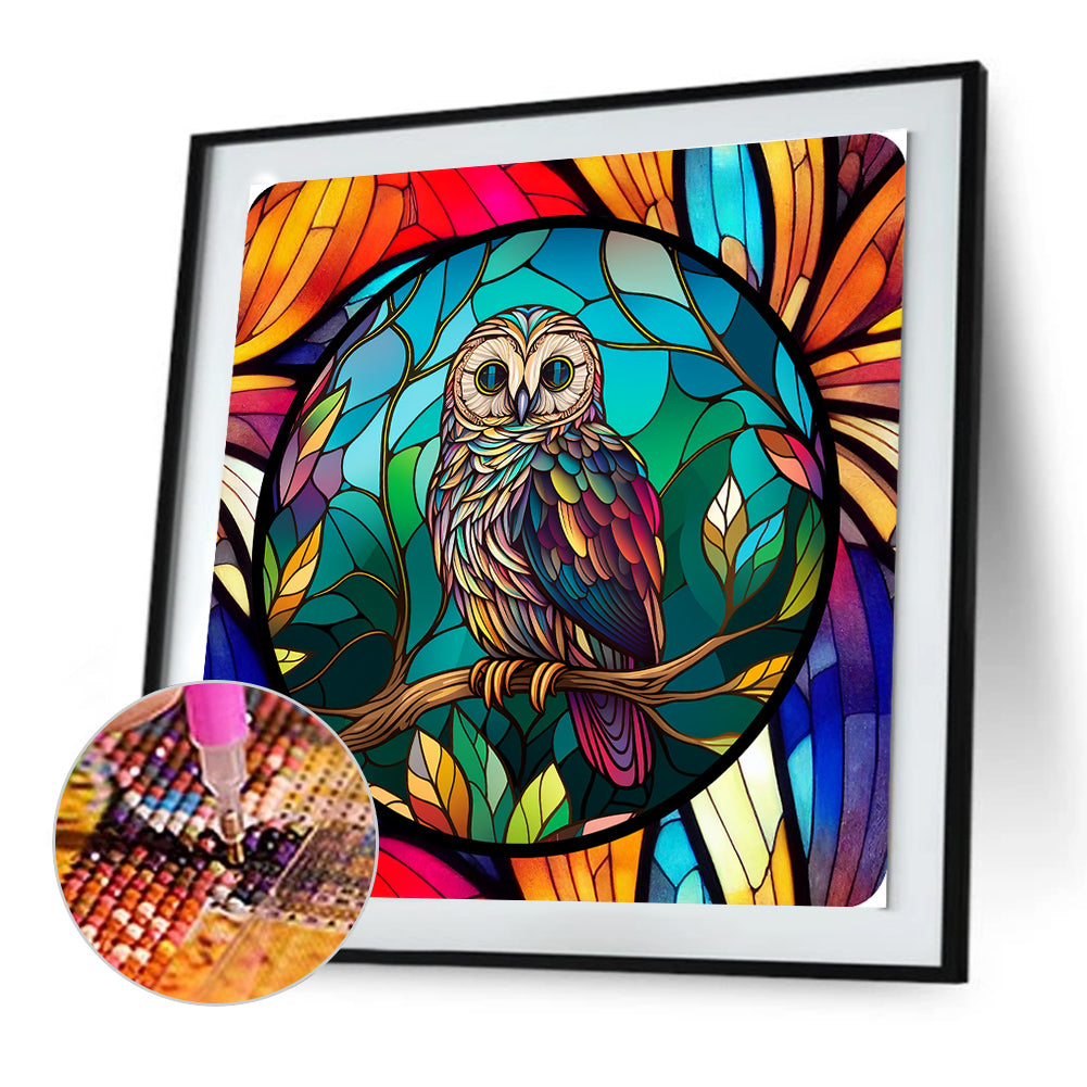 Owl Glass Painting - Full Round Drill Diamond Painting 30*30CM