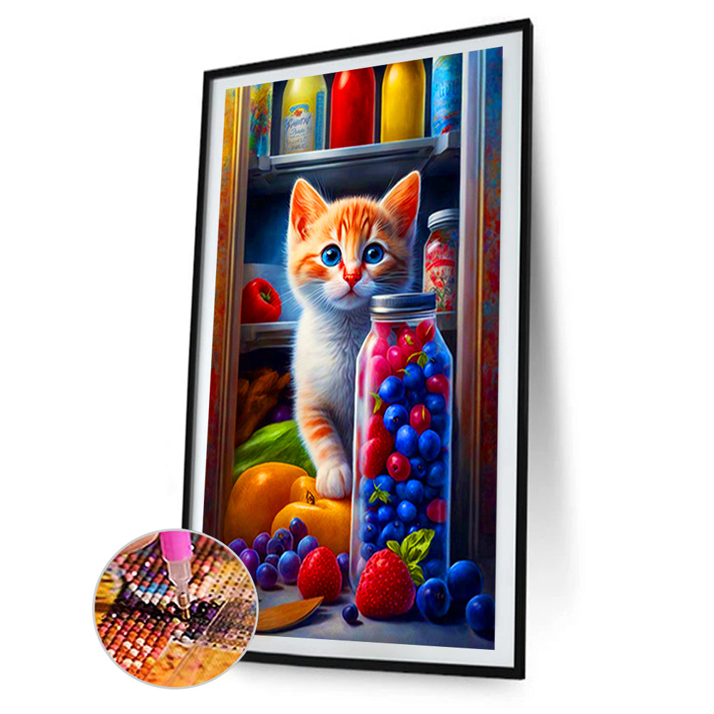 Mischievous Cat In The Refrigerator - Full Round Drill Diamond Painting 60*100CM