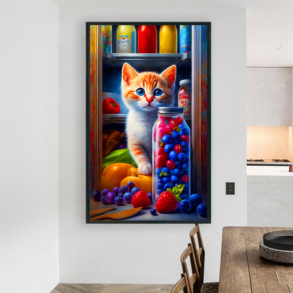 Mischievous Cat In The Refrigerator - Full Round Drill Diamond Painting 60*100CM