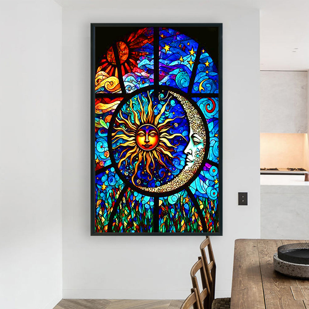 Glass Painting Moon And Sun - Full Round Drill Diamond Painting 60*100CM