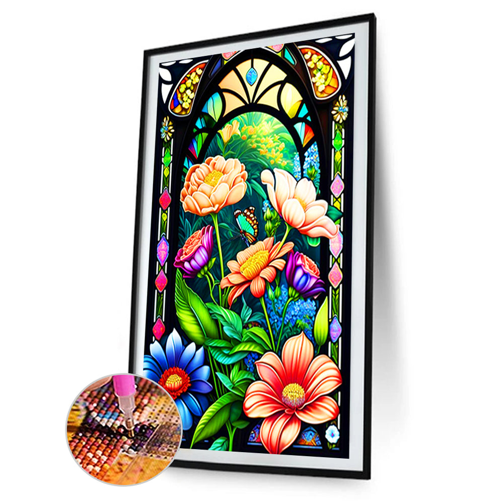 Glass Painted Flowers - Full Round Drill Diamond Painting 60*100CM