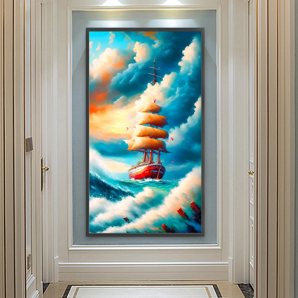 Sailing Boat - Full Round Drill Diamond Painting 40*70CM