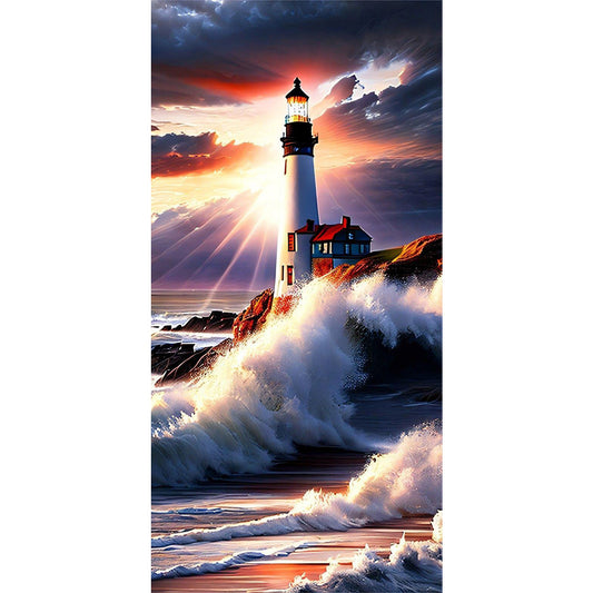 Seaside Lighthouse - Full Round Drill Diamond Painting 40*80CM