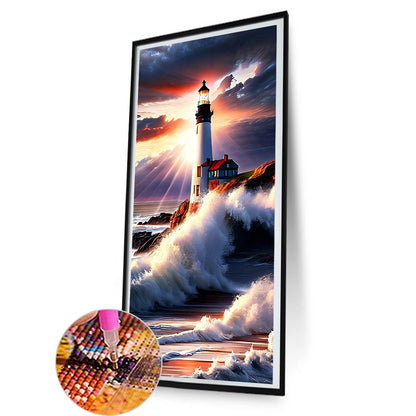 Seaside Lighthouse - Full Round Drill Diamond Painting 40*80CM