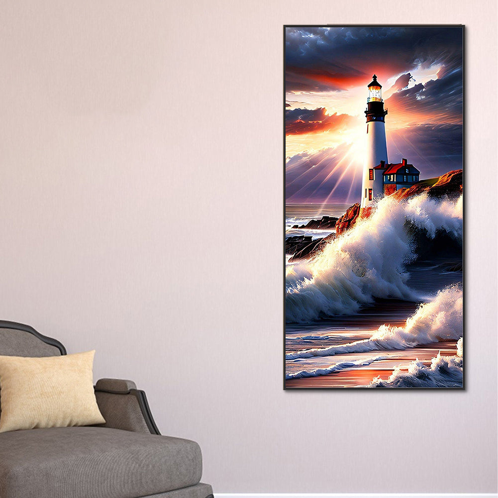 Seaside Lighthouse - Full Round Drill Diamond Painting 40*80CM