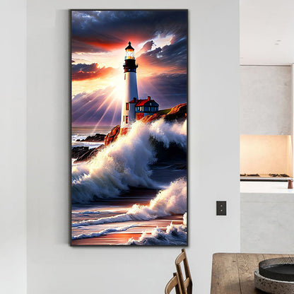 Seaside Lighthouse - Full Round Drill Diamond Painting 40*80CM