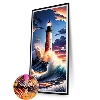 Seaside Lighthouse - Full Round Drill Diamond Painting 40*80CM