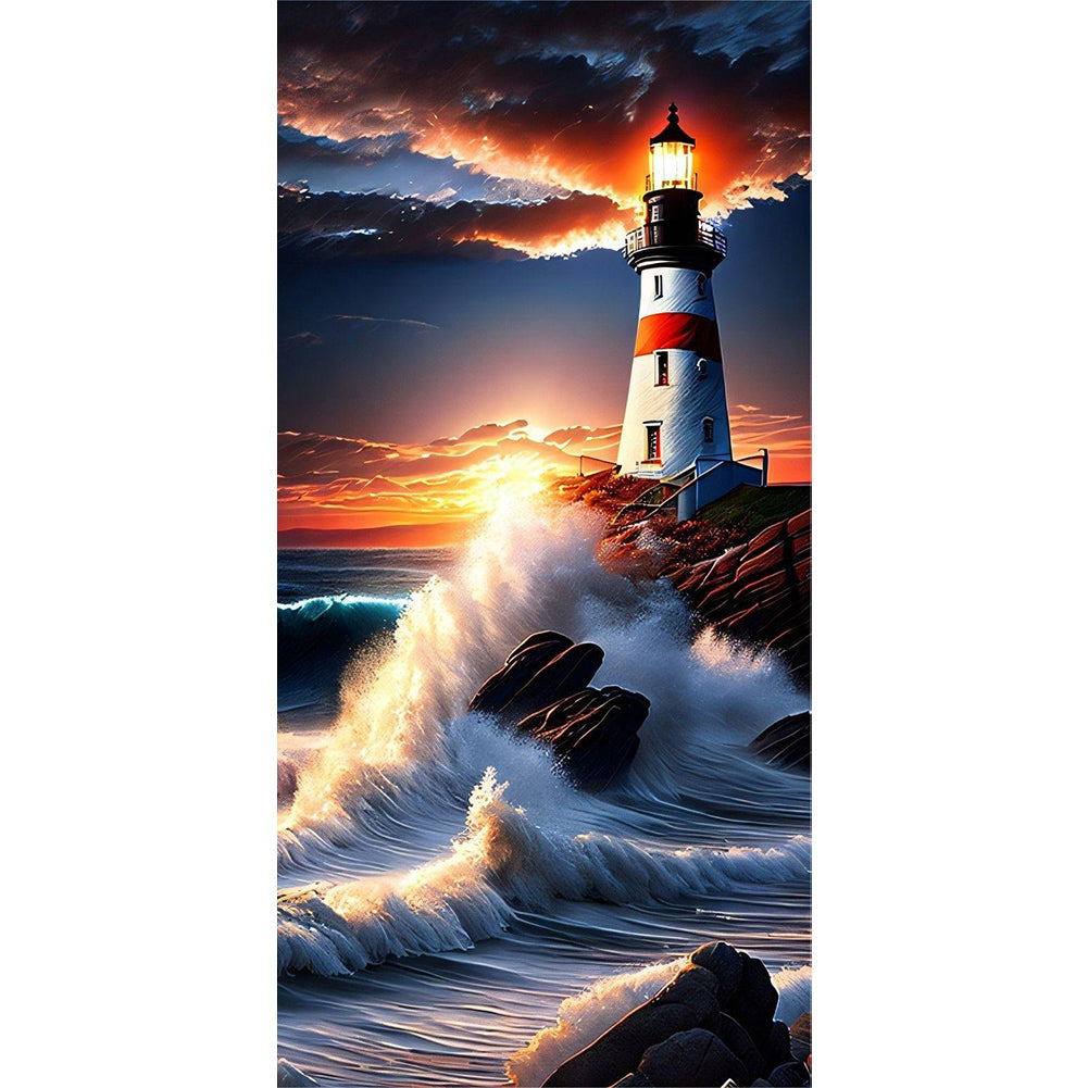 Seaside Lighthouse - Full Round Drill Diamond Painting 40*80CM