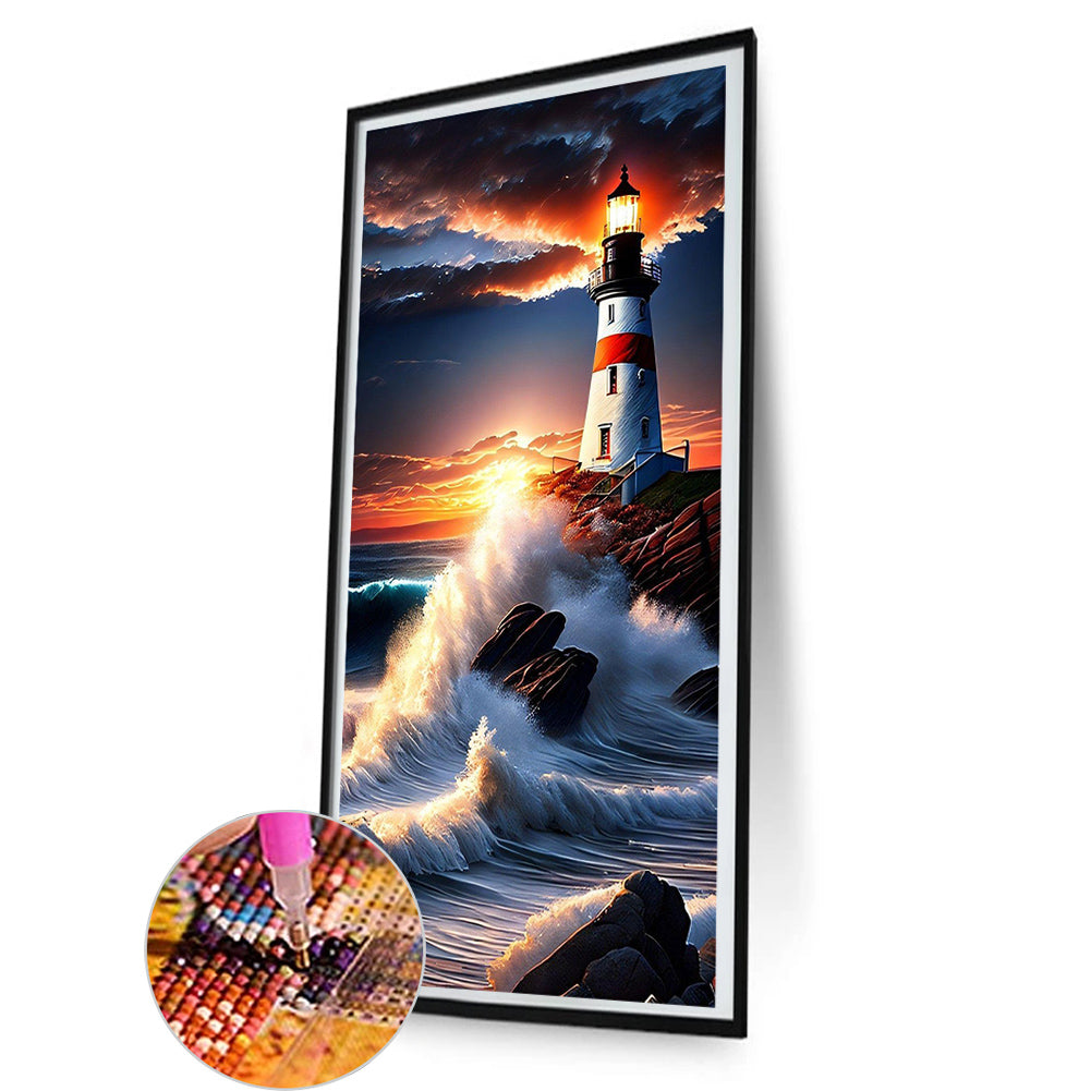 Seaside Lighthouse - Full Round Drill Diamond Painting 40*80CM