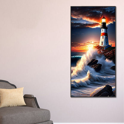 Seaside Lighthouse - Full Round Drill Diamond Painting 40*80CM