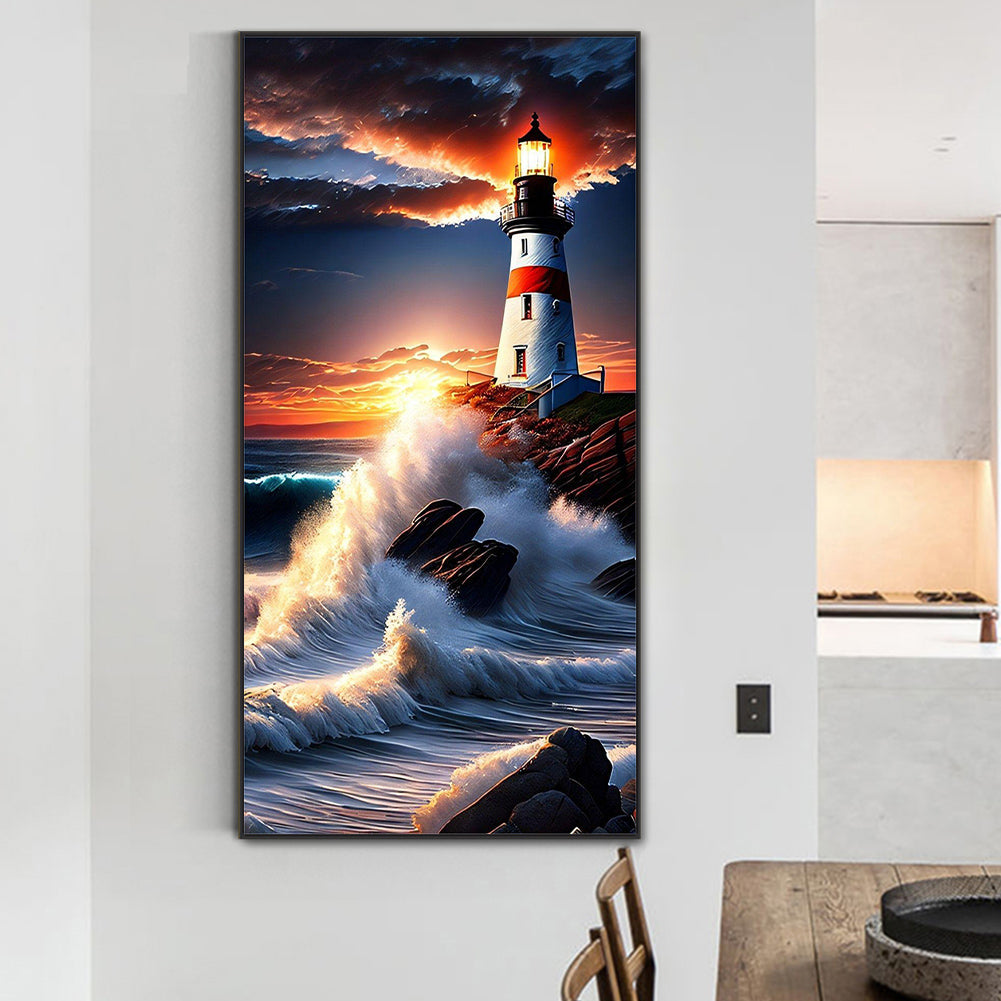 Seaside Lighthouse - Full Round Drill Diamond Painting 40*80CM