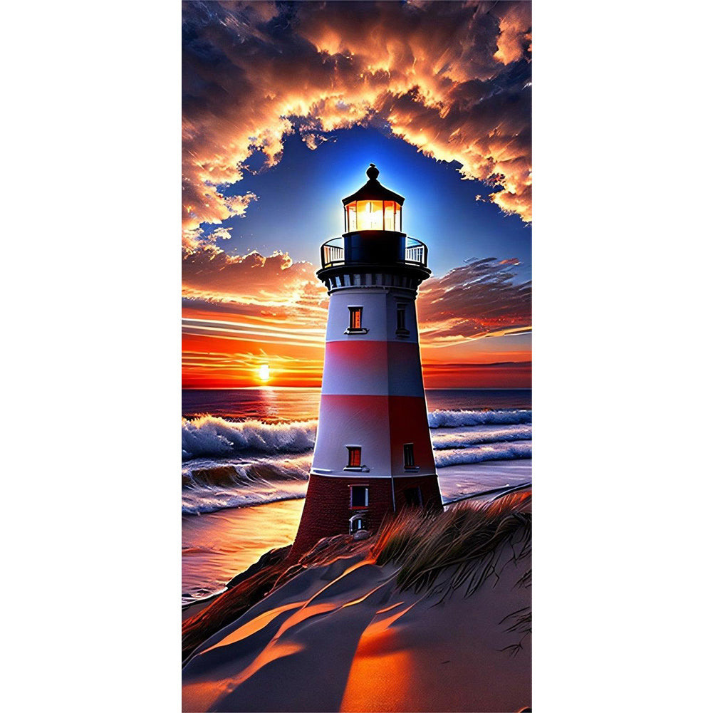 Seaside Lighthouse - Full Round Drill Diamond Painting 40*80CM