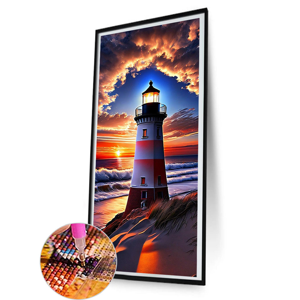 Seaside Lighthouse - Full Round Drill Diamond Painting 40*80CM