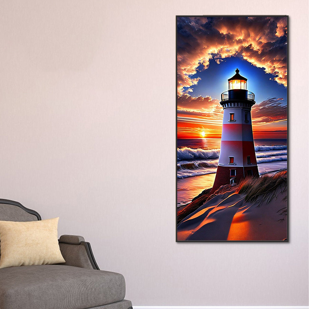 Seaside Lighthouse - Full Round Drill Diamond Painting 40*80CM