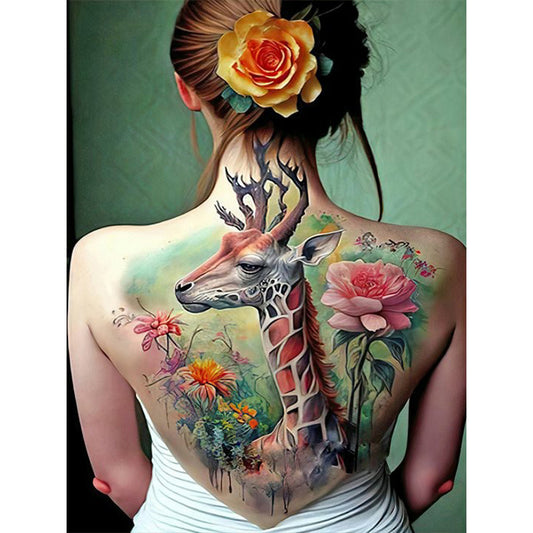 Giraffe Tattoo Girl Back - Full Round Drill Diamond Painting 40*50CM