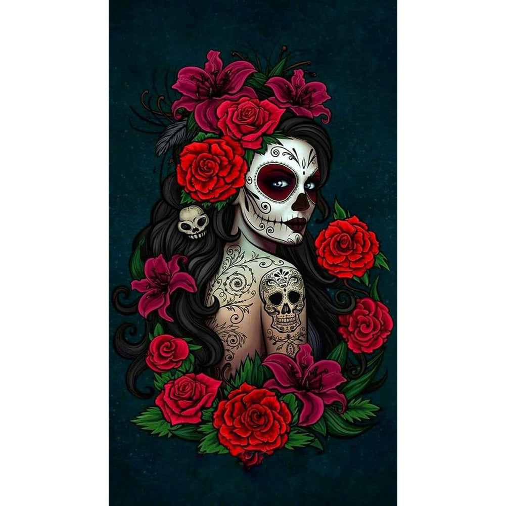 Rose Skull Girl - Full Round Drill Diamond Painting 40*70CM